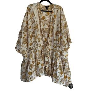 Torrid Open Front Kimono Floral White Yellow Size 5
